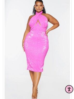 PrettyLittleThing Hot Pink Sequin Halter Midi Dress